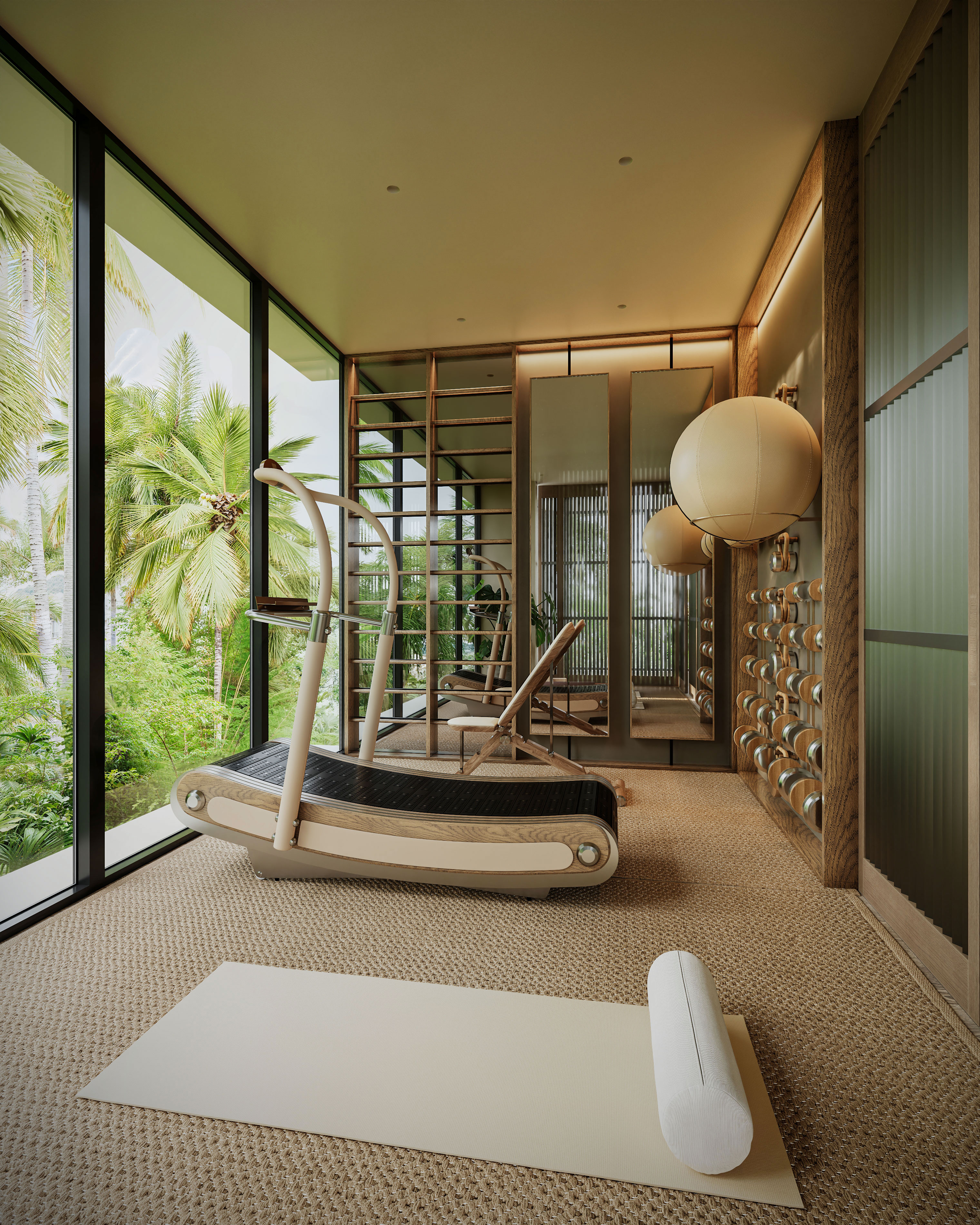 Move through a private in-residence fitness studio.