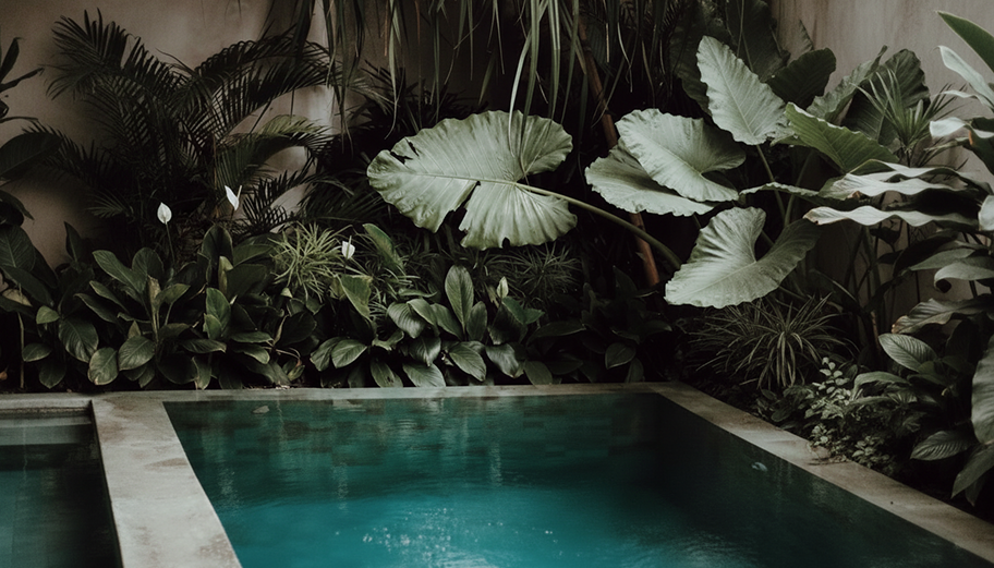Private plunge pool surrounded by tropical foliage